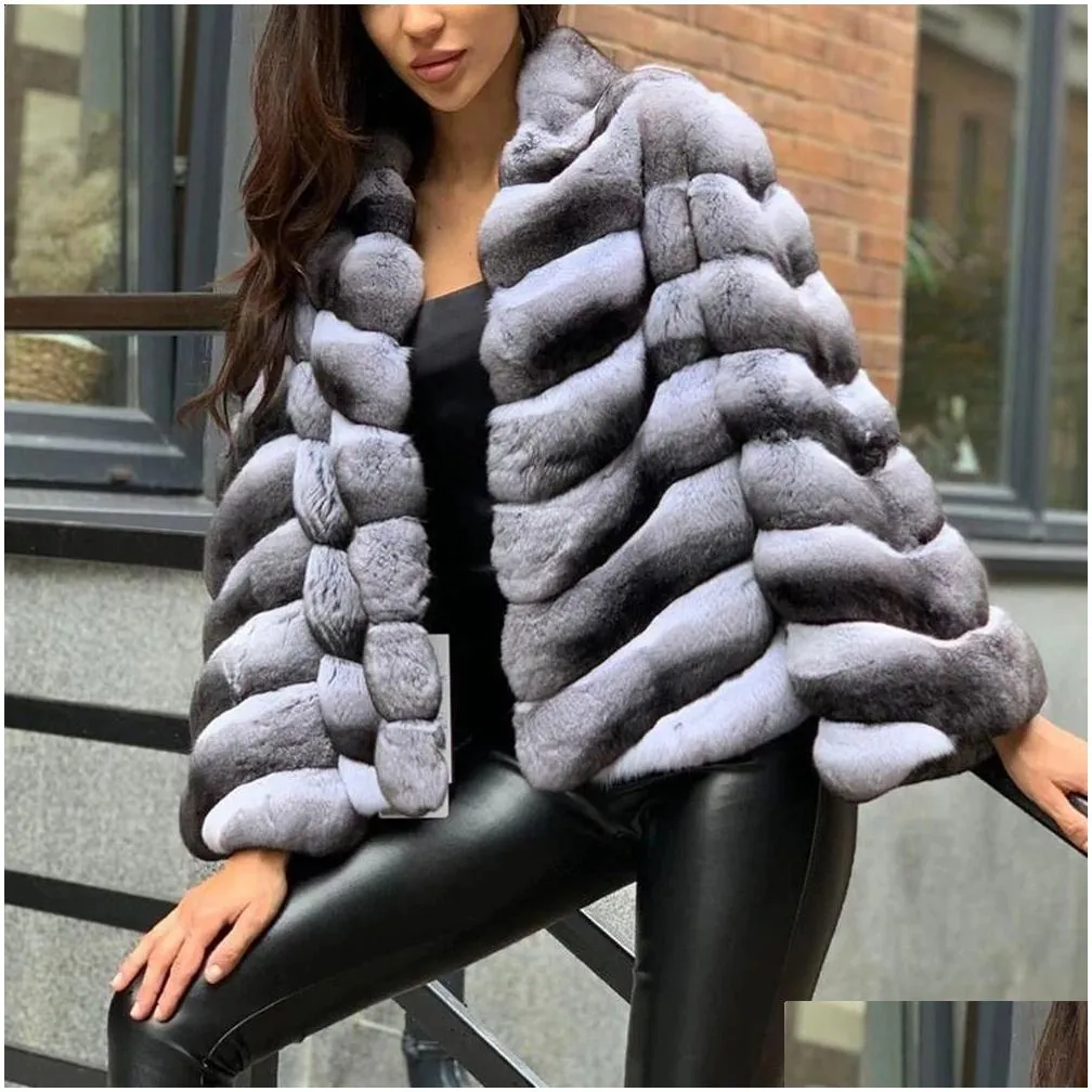 Women`s Down Parkas Top Rabbit Fur Coat Genuine Rex Jackets Classic Chinchilla Color Slim Short Fashion Overcoat Winter Style 231116