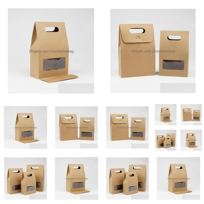 Gift Wrap Diy Paper Packaging Boxes Brown Kraft Handle Box With Clear Window For Gift Wedding Drop Delivery Home Garden Festive Party Dhcrx