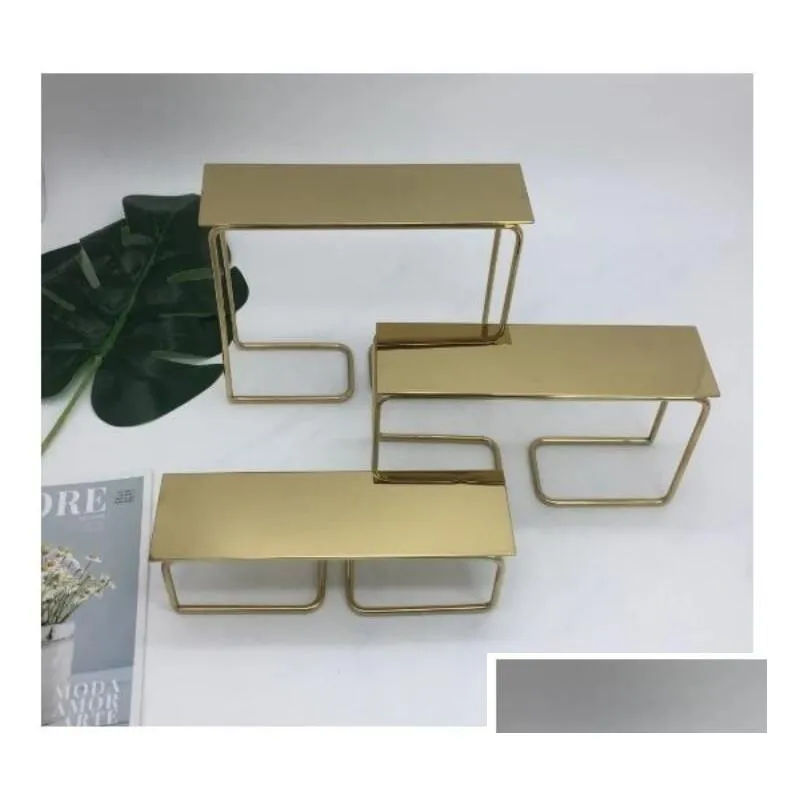 Stainless steel three piece stool frame Commercial Furniture metal wire flow table high and low shoe bag display tables290G