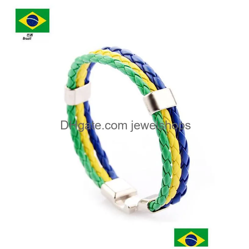 Charm Bracelets Sports Wrap Bracelets 20 National Flags Braided Pu Leather Rope Wristband Bangle For Football Soccer Fans Jewelry In Dhmwx