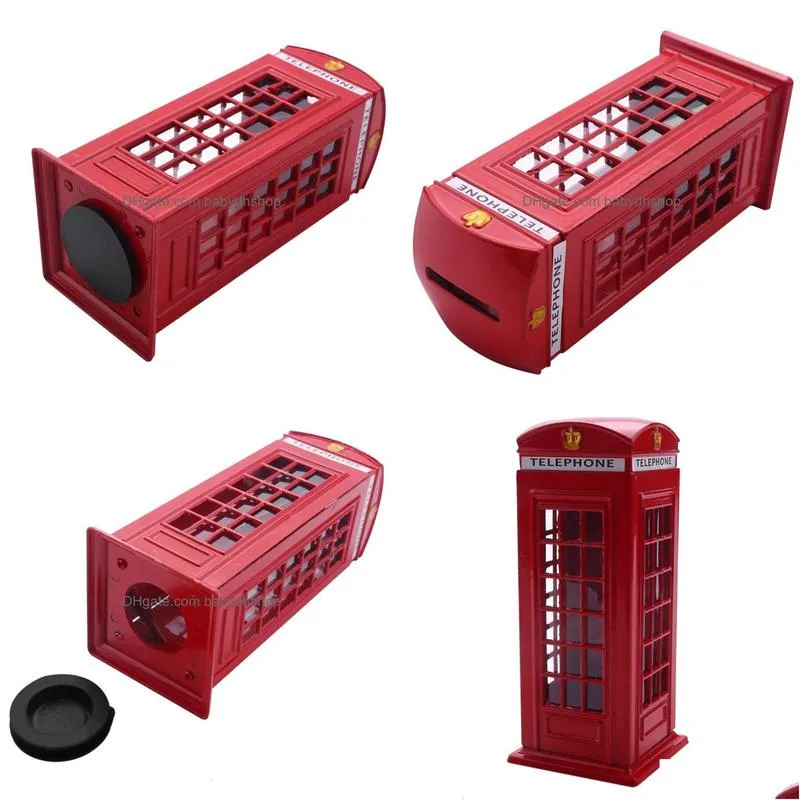 other toys metal red british english london telephone booth bank coin saving pot piggy phone box 140x60x60mm 230403