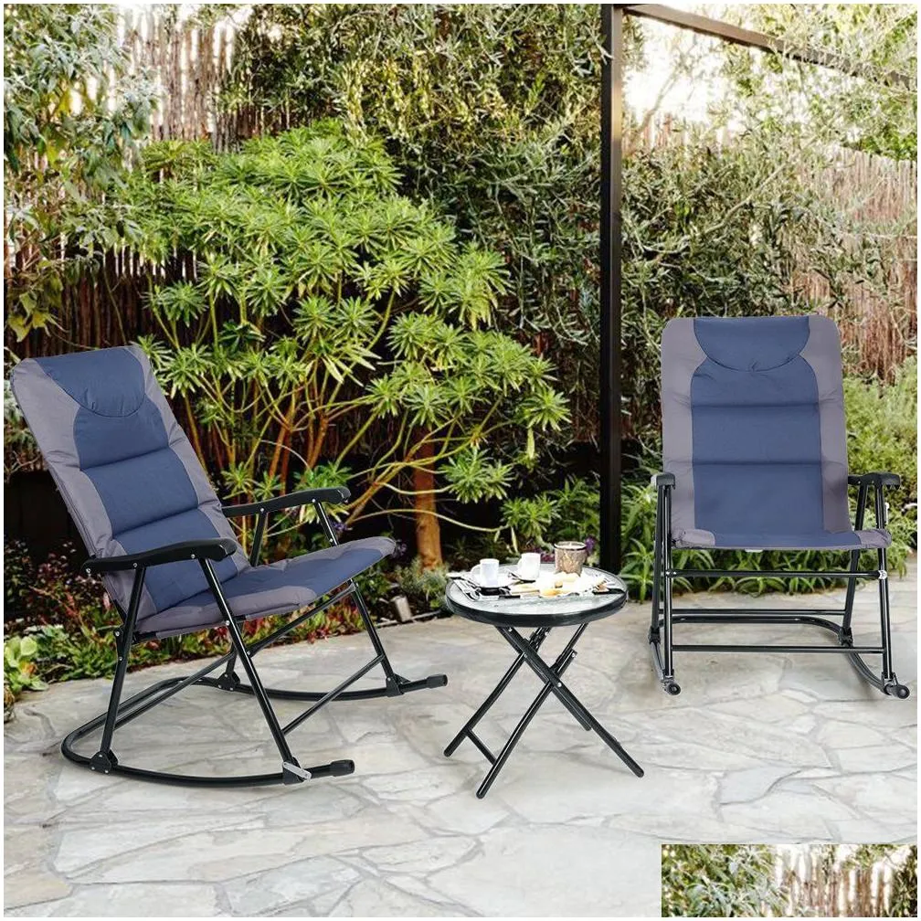 Bistro Set Rocking Chair Cushioned Table Garden BlueSimple and convenient