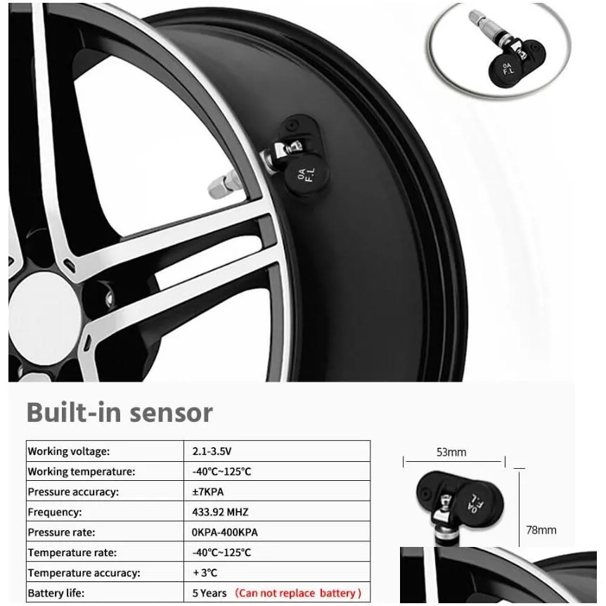 Wireless USB TPMS Tire Pressure 4PCS built in External Sensor Type Real-Time Display Car Alarm Digital Dashboard Android Tmps Tyre