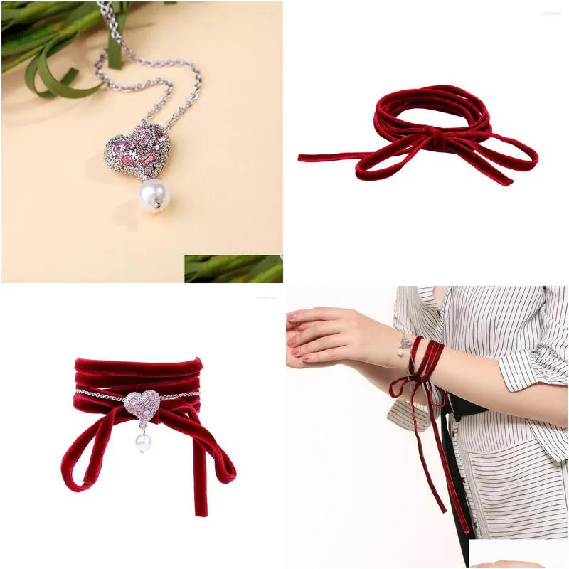 Chain Link Bracelets Sl00355C 2023 Summer Jewelry Red Veet Winding Rope Heart Bracelet For Women Holiday Accessories Drop Delivery Je Dhbad