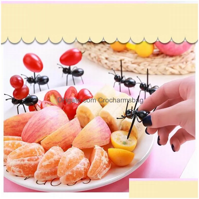 Forks 12Pcs/Set Cute Kitchen Reusable Ant Fruit Fork Plastic Tootick Tableware Dessert Cake Snack Forks Design Gift Drop Delivery Home Dhzag