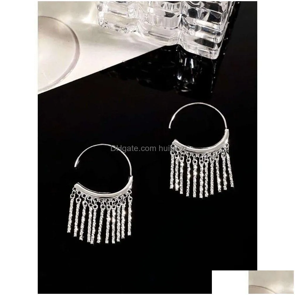 sier tassel hemline long curved style earrings female niche design high-end light earrings