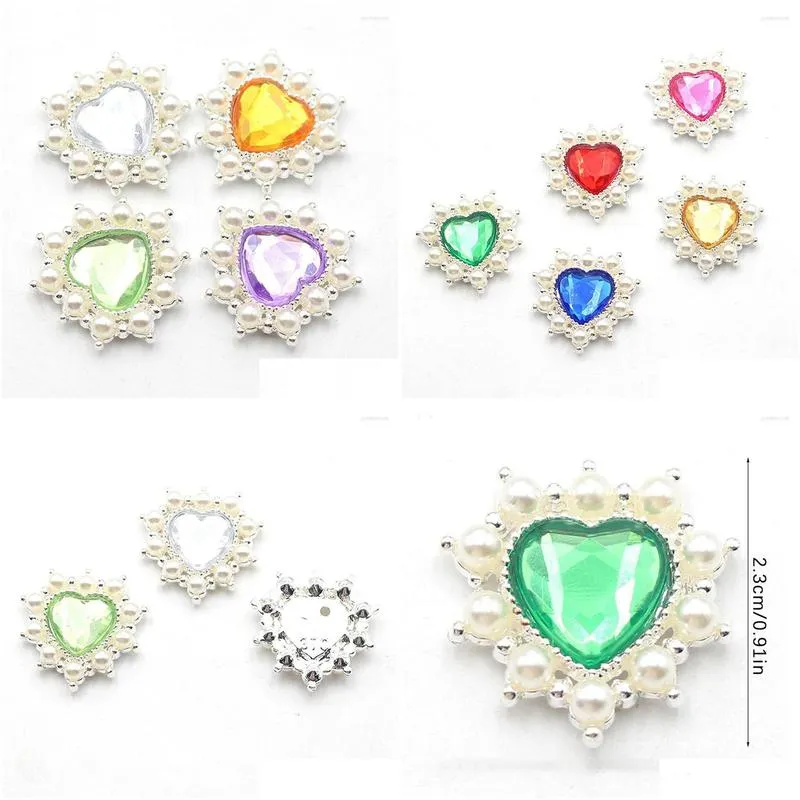 Charms Fashion Alloy Heart-Shaped Pearl Decorative Buttons Diy Headwear Ornament Clothing Skirt Material Accessories Drop Delivery Dhtx7