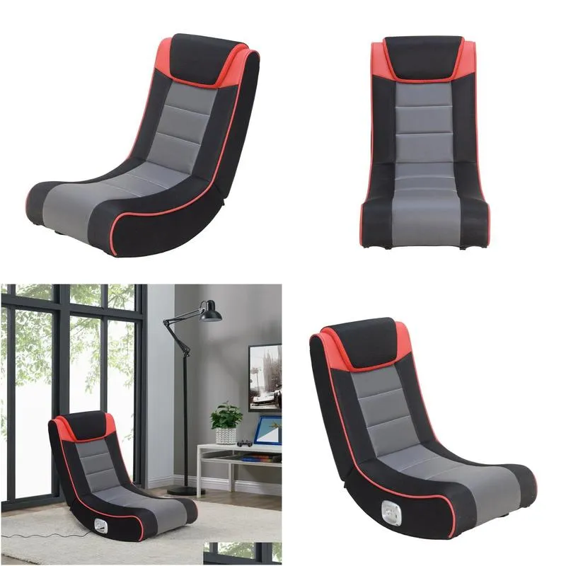 X Rocker Graphite 2 Bluetooth Wireless Foldable Rocking Video Gaming Floor Chair with 2 Speakers, Black Red and Grey