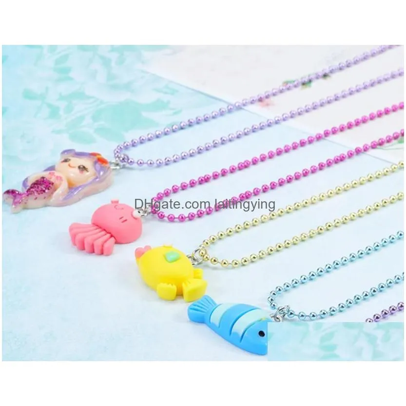 little girl jewelry beaded necklace ring cartoon animal owl dinosaur butterfly pendants friend friendship party favors dress up play