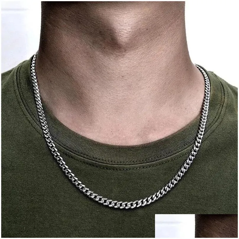 Chains Fashion 5Mm Cuban Chain Necklace Men Gold Color Stainless Steel Choker Jewelry Gift Drop Delivery Dhott