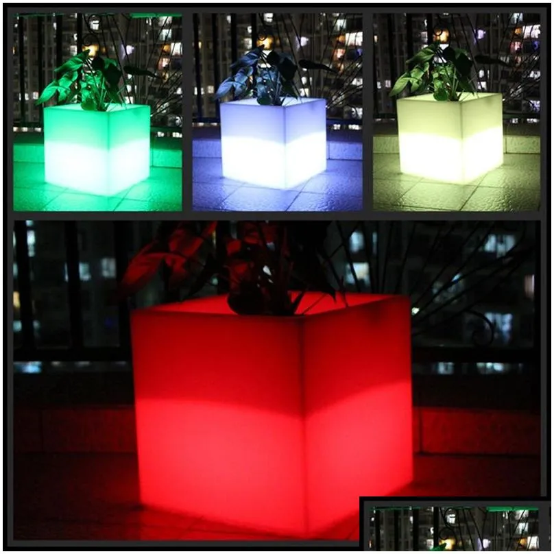 Illuminated Square Light Flower Pot LED Luminous Planter Pots Factory Direct Sale Outdoor Funiture