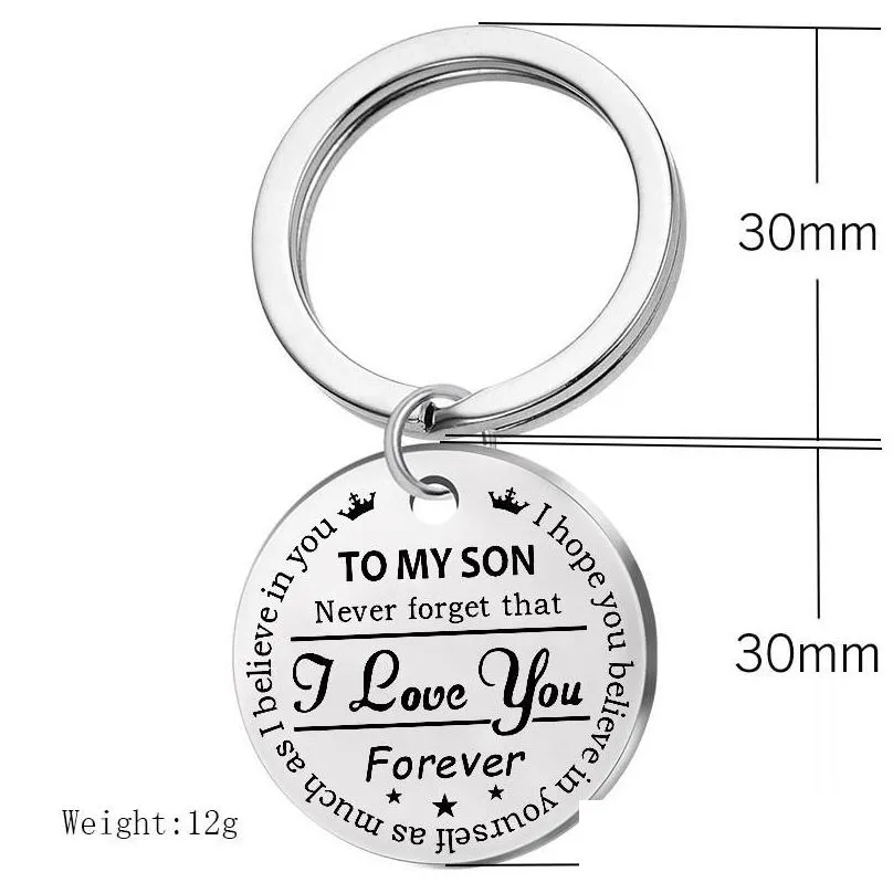 Keychains & Lanyards Personalized To My Son Stainless Steel Keychain Engraved Daughter Love Mom Keyring Heart Key Chains Charm Pendan Dhexb