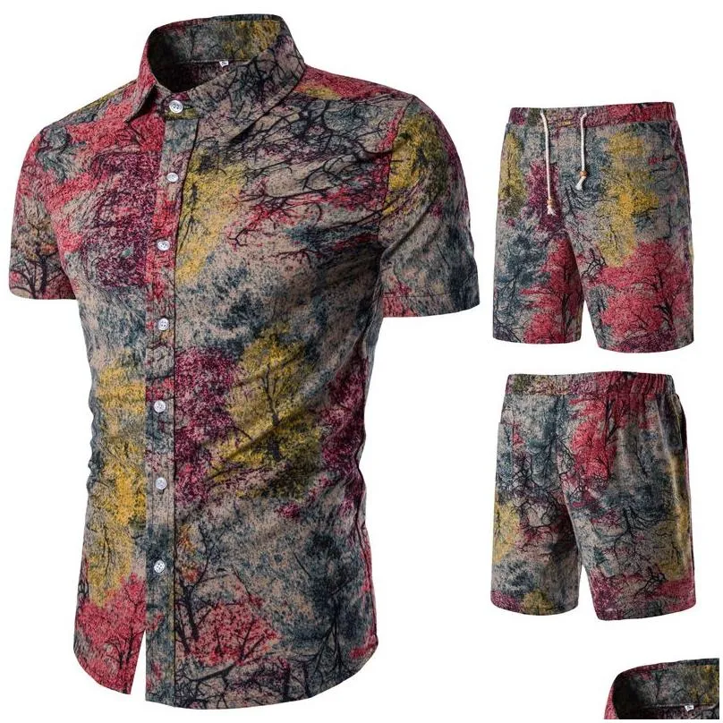 Fashion-Mens Summer Designer Suits Beach Seaside Holiday Shirts Shorts Clothing Sets 2pcs Floral Tracksuits