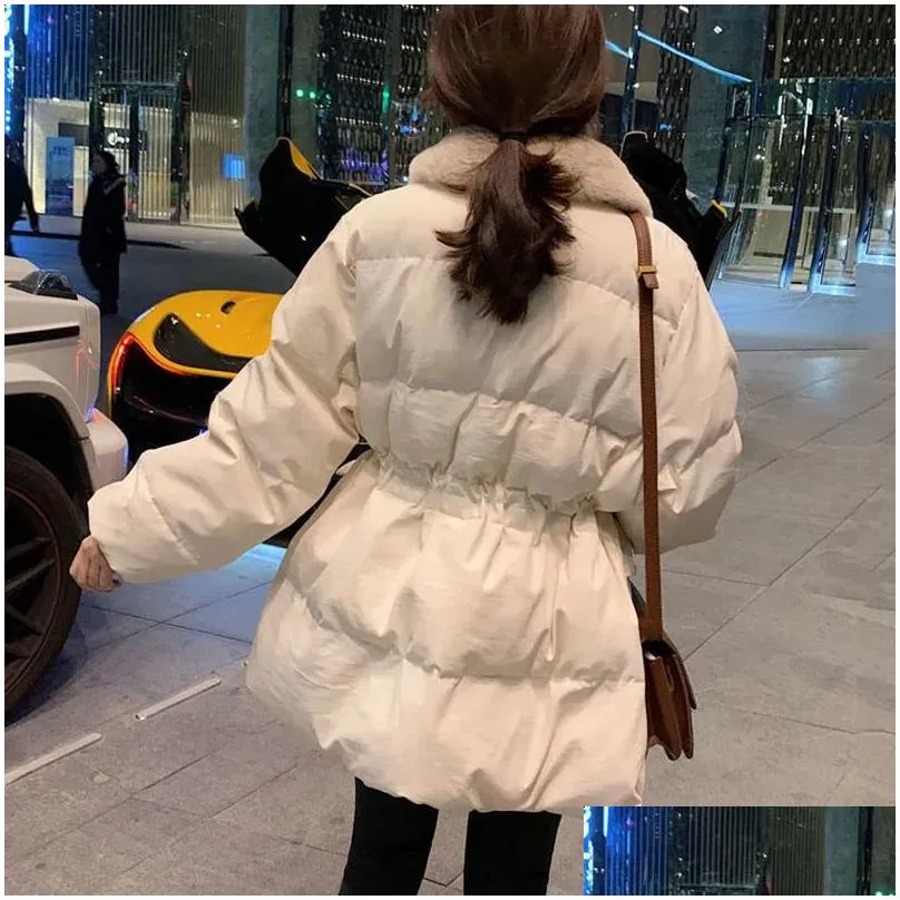 Women`s Down Parkas Xpqbb Korean Fashion Women Winter Fur Collar Thick Warm Snow Wear Padded Parka Ladies Street Loose Long Cotton Coats