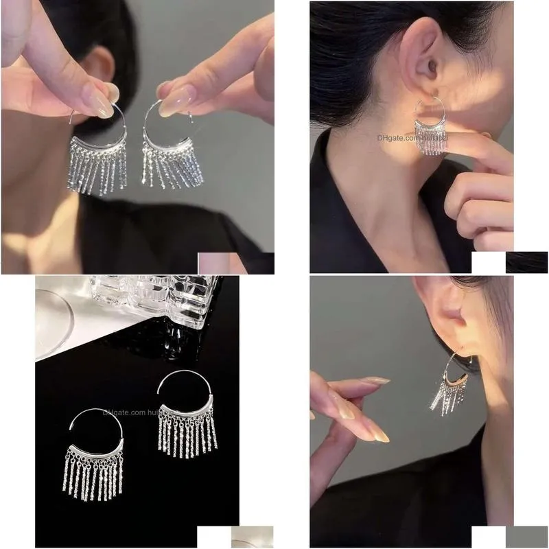 sier tassel hemline long curved style earrings female niche design high-end light earrings