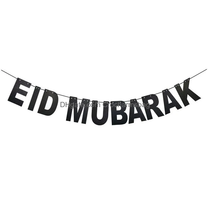 Other Festive & Party Supplies Gold Sier Black Eid Banner Glitter Paper Garland Mubarak Party Muslim Festival Bunting Ramadan Drop Del Dhtle