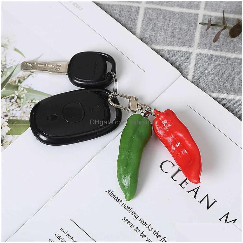  colourful chilli resin keychain garlic food vegetable keyring for women men gift unique creative bag car  box accessories