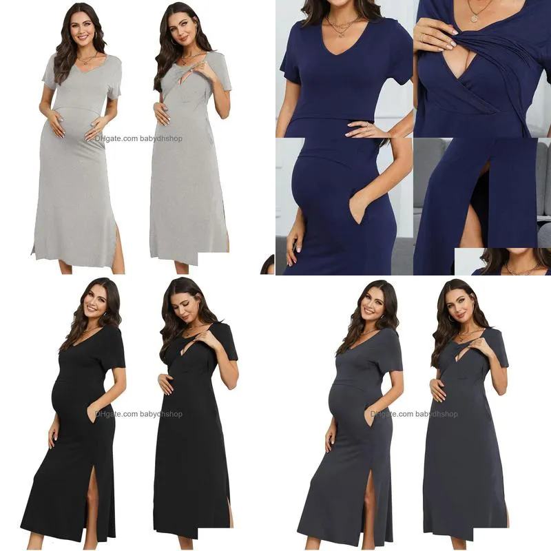 maternity dresses modal maternity dress round v neck short sleeve maternity nursing dress solid color maternity clothes 230927