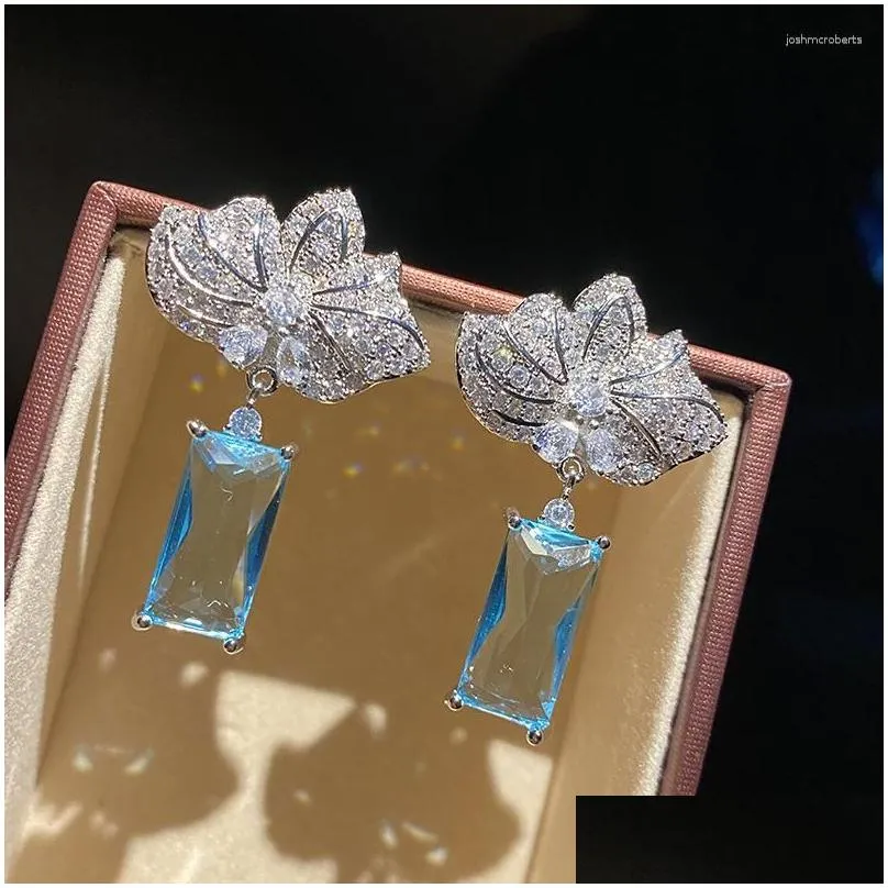 Dangle & Chandelier Dangle Earrings High Quality Zircon Bridal Blue Zirconia Wedding Earring For Brides Accessories Women Party Eveni Dh40G