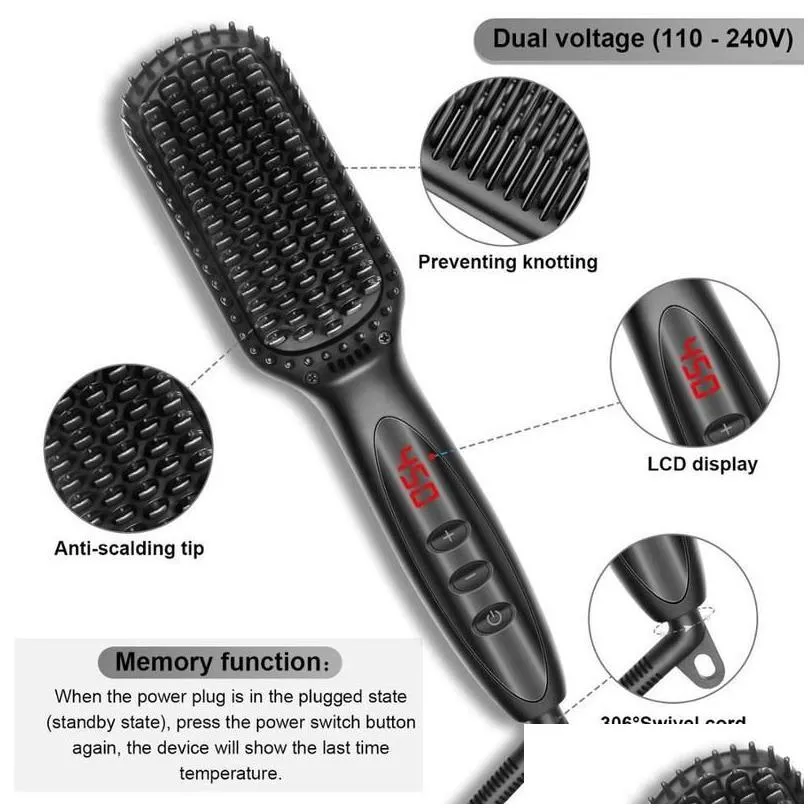 Hair Straighteners Heating Straightening Comb Hair Straightener Brush Men Quick Beard Styling Iron Smoothing 220623 Drop Delivery Hair Dhcaf