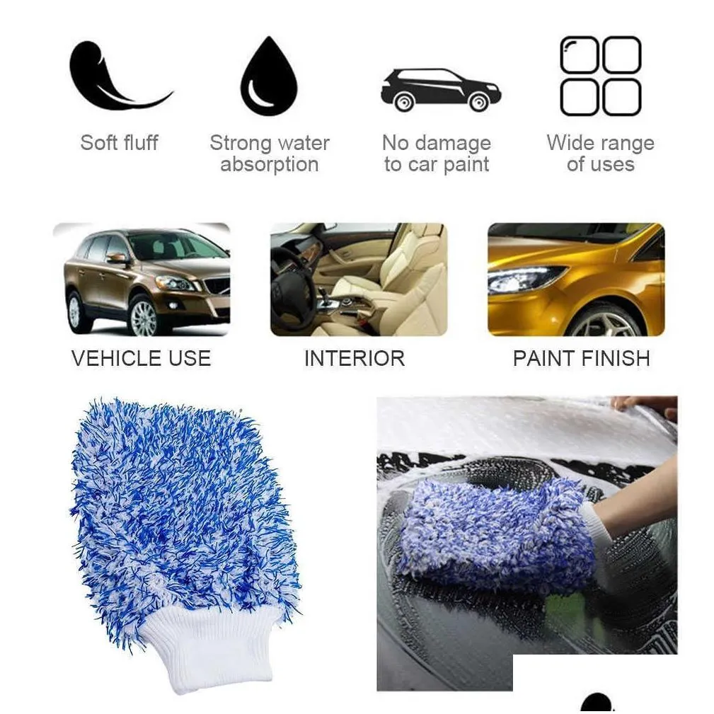 Glove Car Brush Gloves Thickened Double-sided Cleaning Gloves Coral Fleece Absorbent Car Washing Gloves Microfiber for Car Maintenance
