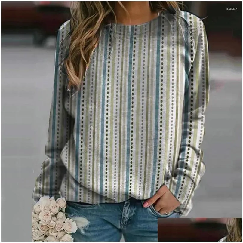 Women`s Hoodies Round Neck Sweatshirt Vintage Floral Striped Print Ethnic Style Loose Pullover For Women Long Sleeve T-shirt Blouse