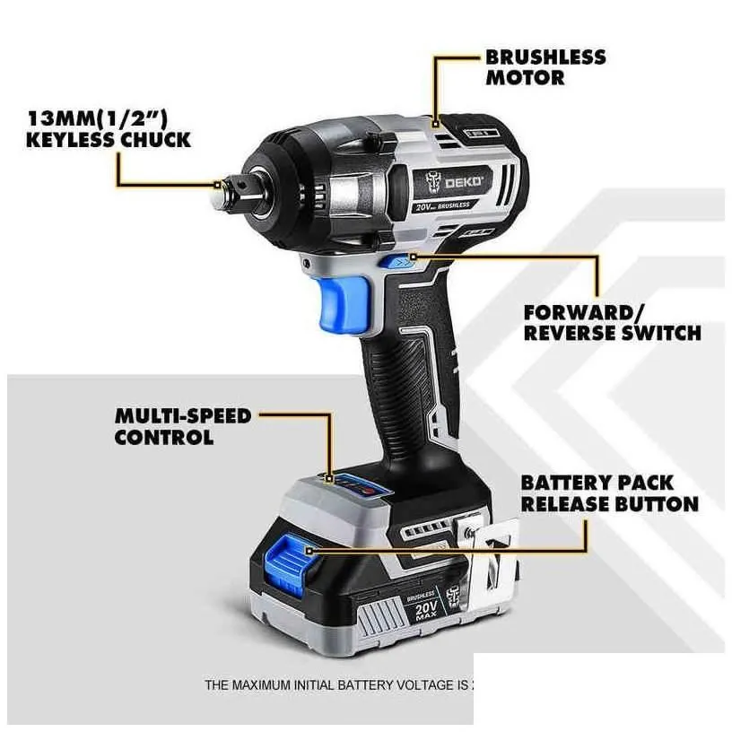 Power Tool Sets World Premieredeko 20V Max Cordless Brushless Wrench 350N.M High Torque Electric Impact Tools Dkbw20Xl01 H220510 Dro