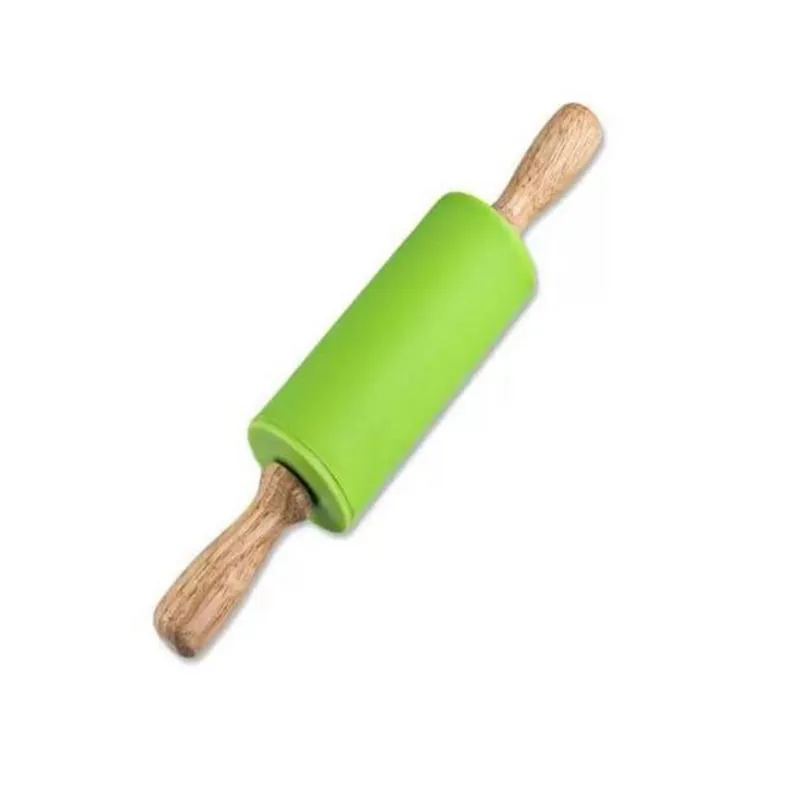 Dough Pastry Roller Stick 23cm Wooden Handle Silicone Rolling Pin for Kids Baking Tools Kitchen Noodles tool