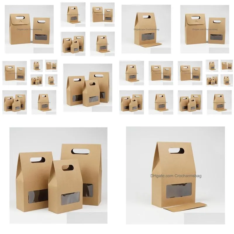 Gift Wrap Diy Paper Packaging Boxes Brown Kraft Handle Box With Clear Window For Gift Wedding Drop Delivery Home Garden Festive Party Dhcrx