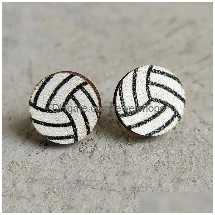 Stud Sports Earrings Baseball Stud Creative Rugby Football Volleyball Basketball Wooden Fashion Accessories Drop Delivery Jewelry Ear Dhhfa