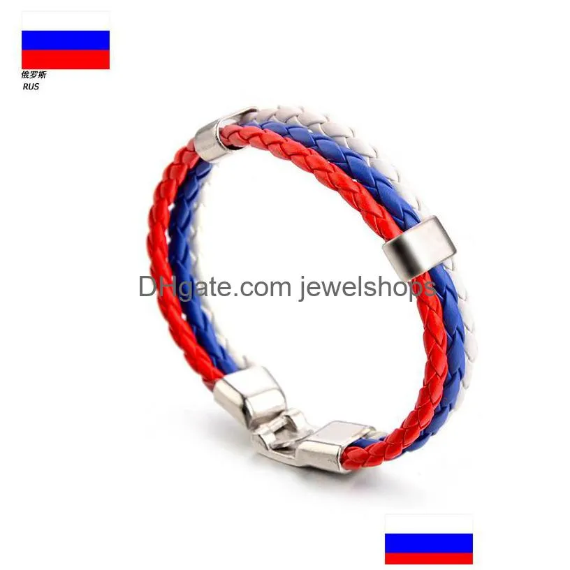 Charm Bracelets Sports Wrap Bracelets 20 National Flags Braided Pu Leather Rope Wristband Bangle For Football Soccer Fans Jewelry In Dhmwx