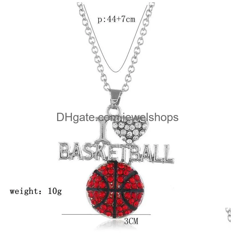 Pendant Necklaces New I Love Volleyball Necklaces Crystal Letter Heart Basketball Football Pendant Sier Chains For Women Fashion Sport Dhwv4