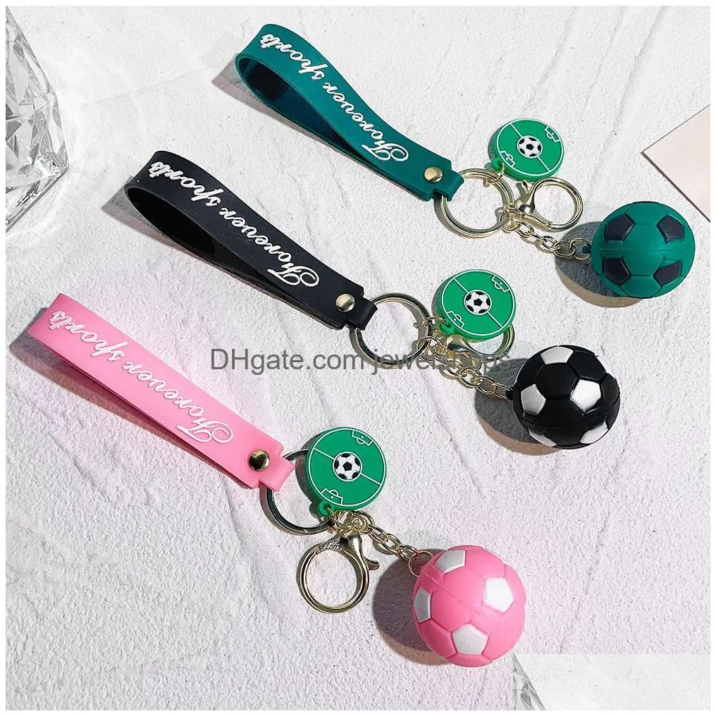 Key Rings Simation Football Bag Key Chains Rings Lanyards Pvc Round Ball Pendant Keyrings Charms Jewelry Car Keychains Holder Soccer Dhkmk