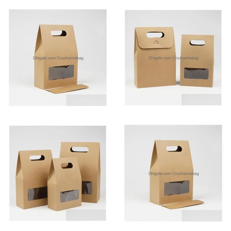 Gift Wrap Diy Paper Packaging Boxes Brown Kraft Handle Box With Clear Window For Gift Wedding Drop Delivery Home Garden Festive Party Dhcrx