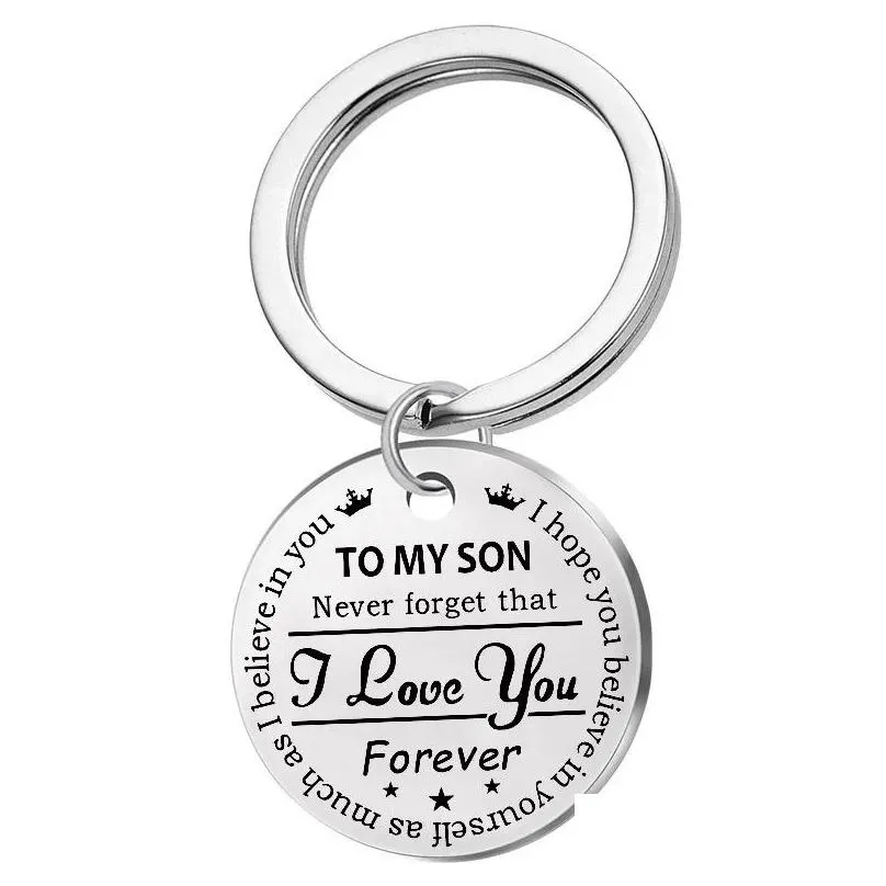 Keychains & Lanyards Personalized To My Son Stainless Steel Keychain Engraved Daughter Love Mom Keyring Heart Key Chains Charm Pendan Dhexb