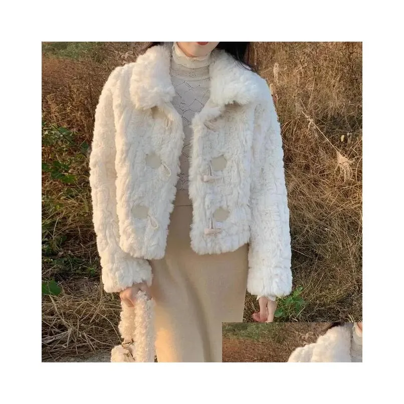 Womens Fur Faux Fur Synthetic Ladies  Fur Coat Fashion Sweet Short Coat Thick Warm Elegant Fur Vintage Jacket Coats Women Mujeres Rabbit