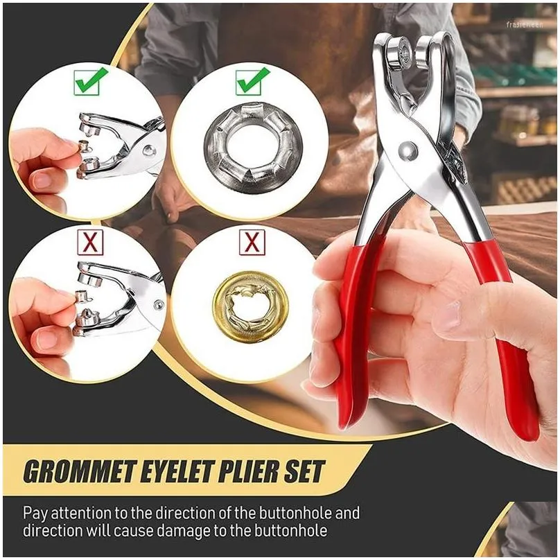 Professional Hand Tool Sets 502 Pieces 1/4 Inch Grommet Eyelet Plier Set Hole Punch Pliers Kit With 500 Metal Eyelets