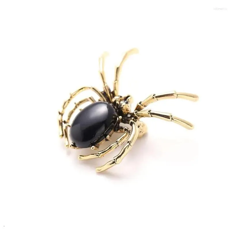 Pins, Brooches Brooches Spider Black Gem Brooch Women Bling Insect Pin Jewelry Wedding Party Gift Drop Delivery Jewelry Dhgvi