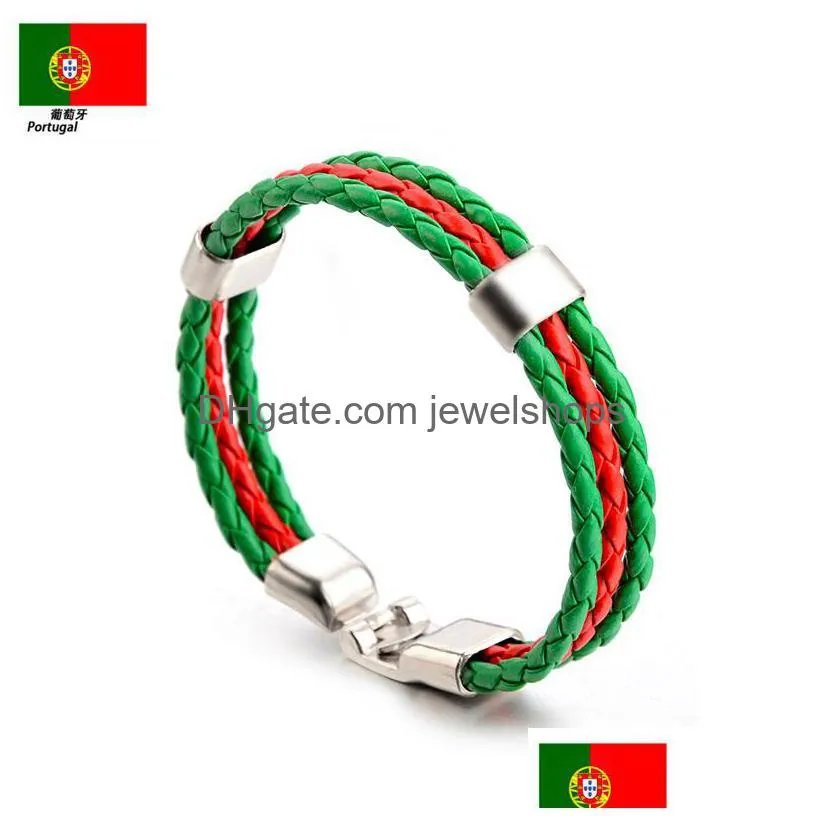 Charm Bracelets Sports Wrap Bracelets 20 National Flags Braided Pu Leather Rope Wristband Bangle For Football Soccer Fans Jewelry In Dhmwx