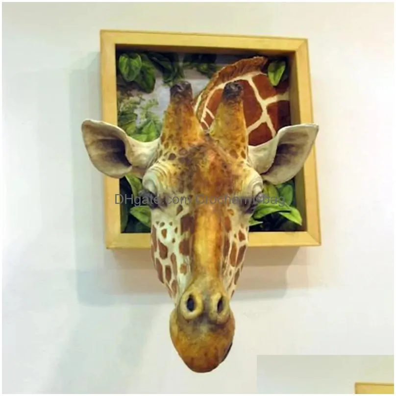 Decorative Objects & Figurines Wall Mounted Animal Head Giraffe Scpture Bust Latex Foam Hanging Decor For Kids Room Living Bar Home De Dh3It