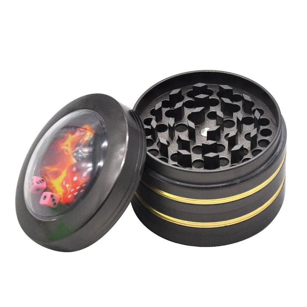 Herb Grinder Smoking Shop Chromium Crusher Herb Grinders Diameter 6M Four-Layer Zinc Alloy Smoke Grinder Creative Dice Drop Delivery H Dhqhy