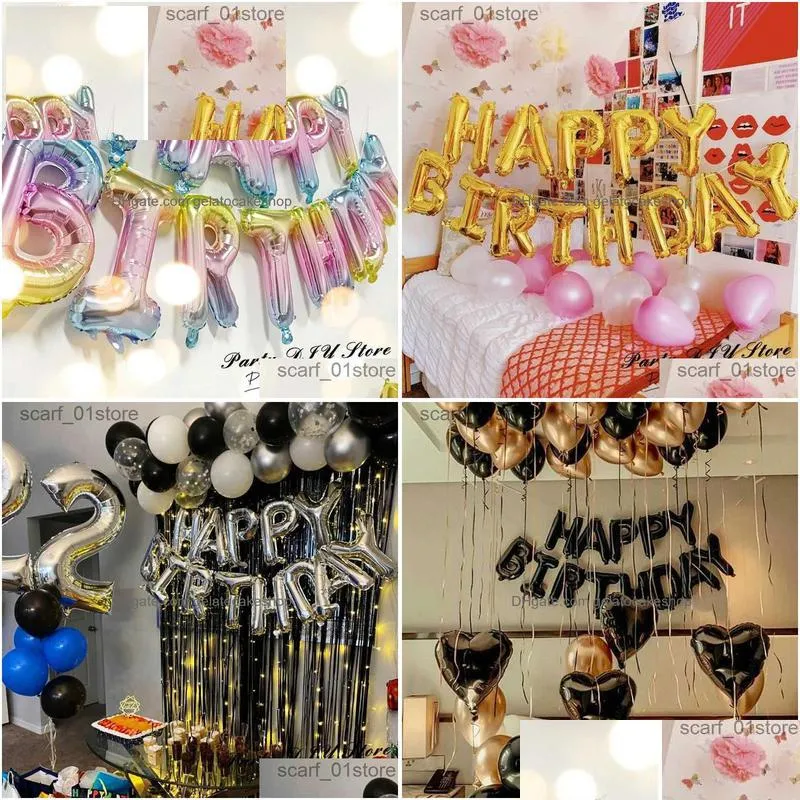 party decoration 13pcs birthday balloon rose gold color foil letter balloons set happy birthday decoration globos kids party