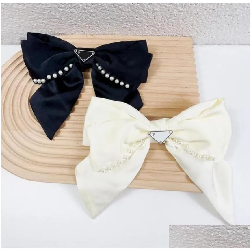 Hair Clips & Barrettes Hair Barrettes Simple Designer Solid Color Clips Luxury Brand Letter Printing Big Bowknot Hairpin Satin Fabric Ottqc
