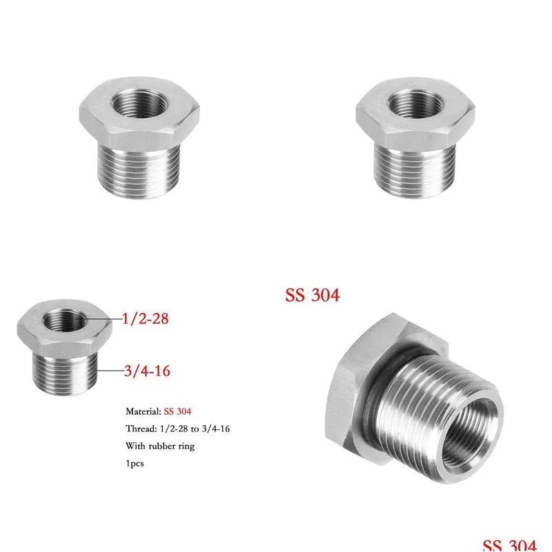 1/2-28 to 3/4-16 adapter connector, SS304 fuel filter hex thread union adapter