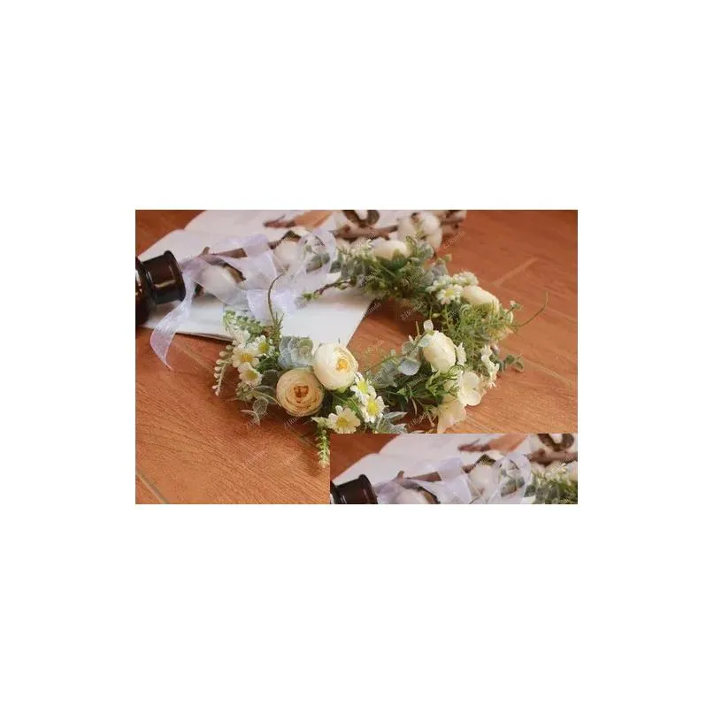 Decorative Flowers Forest Style Flower Bride Wreath Headwear Wedding Dress Pography Po Shoot Green Plant Hair Accessories