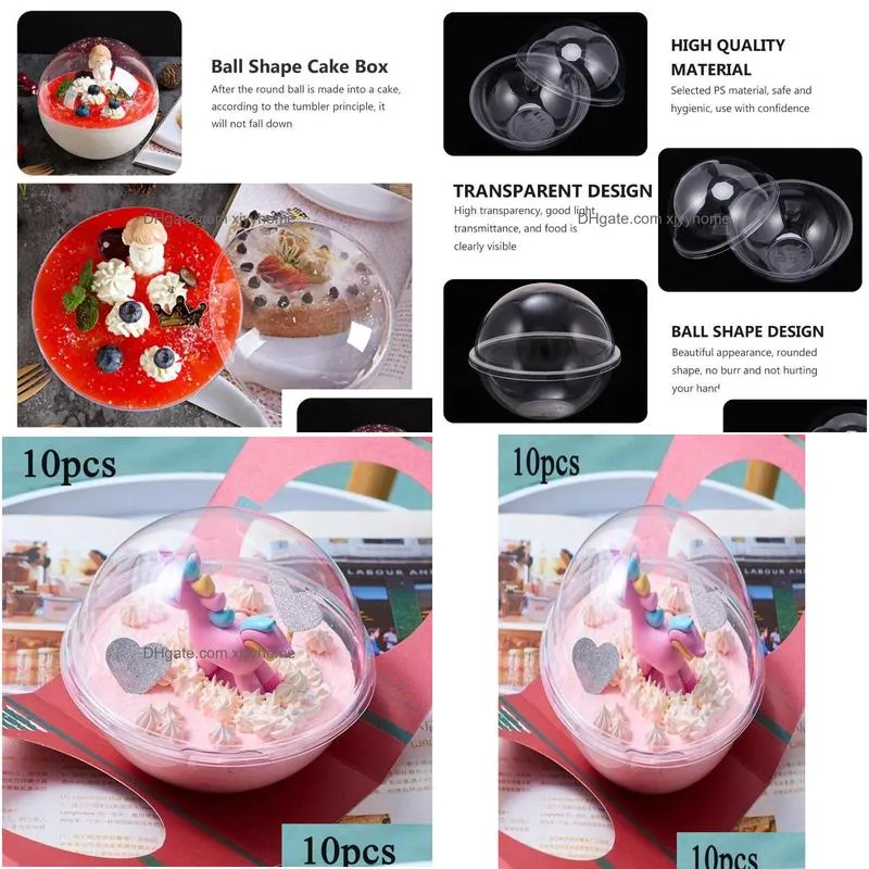 Gift Wrap 10Pcs Transparent Open Plastic Clear Present Box Decoration Cake Container Portable Mousse Ball Round8728128 Drop Delivery Dh2Xi