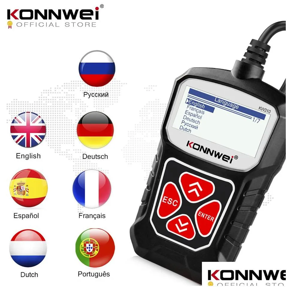 ELM327 OBD2 Scanner Tools for Auto OBD 2 Car Scanners Diagnostic Tool Automotive Code Readers KONNWEI KW310