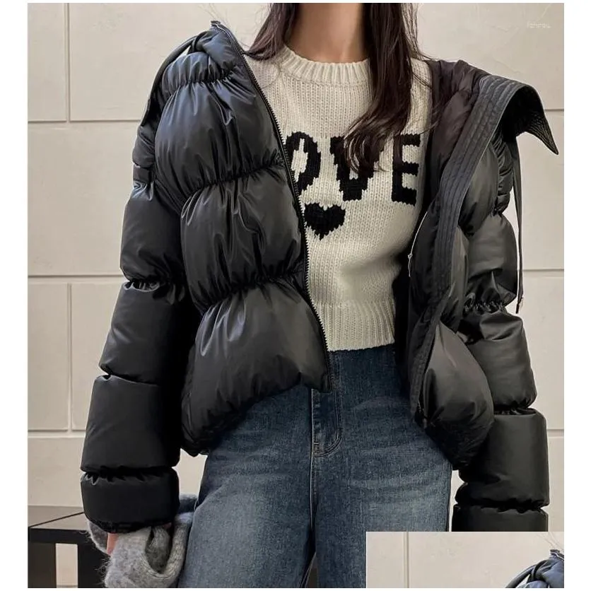 Women`s Trench Coats Fashion Cotton Padded Puffer Parkas Women Chic Hooded Female Casual Loose Thick Warm 2023 Winter Down Overcoats