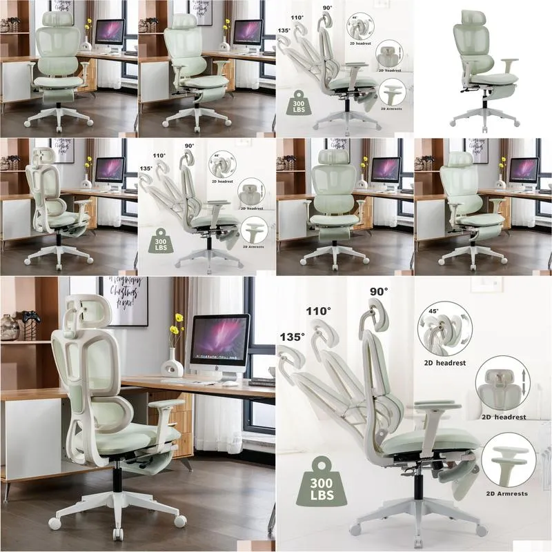 Ergonomic Mesh Office Chair with 2D Adjustable Armrest,High Back Desk Computer Chair,Green