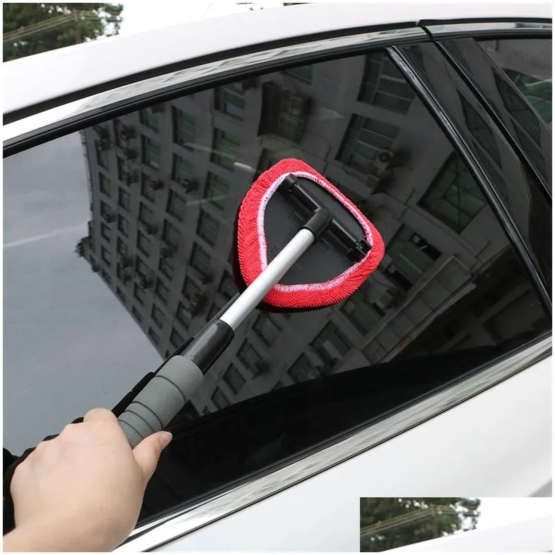 Car Windshields Cleaning Brush Kit Window Cleaner With Extendable Handle Washable Reusable Microfiber Cloth Pad Head Auto Glass Wiper